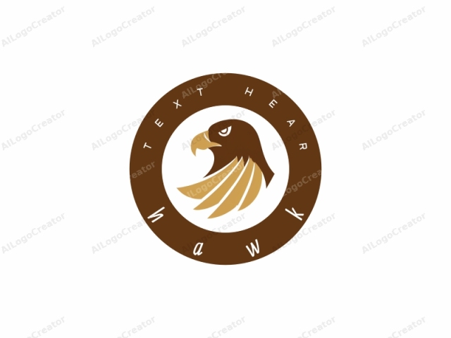 Das Bild ist ein stilisiertes Logo, das den Kopf eines Adlers zeigt. Der Adler ist in einem minimalistischen, grafischen Designstil dargestellt, mit klaren Linien und kräftigen, flachen Farben. Der Kopf des Vogels ist in einem dunklen Braun gehalten, ähnlich seinem