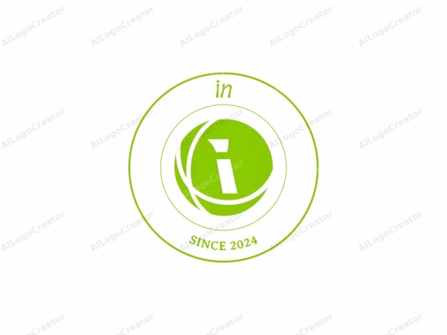 This is a minimalist logo featuring a circular design with a vibrant green hue set against a stark white background. The logo is centrally composed, with the circle being the focal point. Inside the circle, there is a white letter "i" (lower