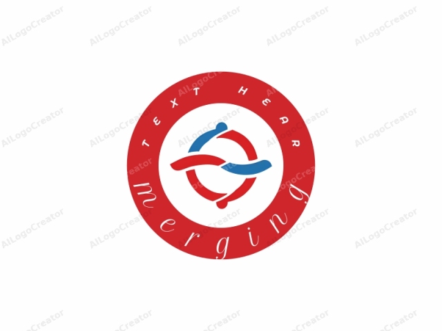 The logo is a simplified, abstract design featuring a large, circular shape with a prominent, thick red line at the bottom and a thinner blue line at the top. Both lines are curved, intertwining slightly, and they form a continuous, un