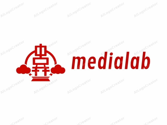 This image is a stylized, minimalist logo depicting a Chinese character set in red on a white background. The characters, typically used in Chinese language, are arranged in a symmetrical, vertical formation with four characters stacked horizontally at the top and three