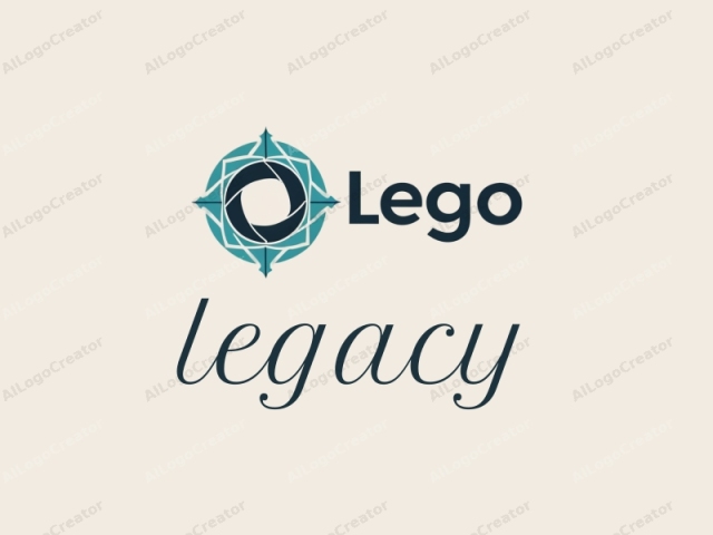 ภาพนี้แสดงโลโก้แบบมินิมอลและโมเดิร์นสำหรับบริษัทหรือแบรนด์ชื่อ "LEGO" โลโก้ถูกออกแบบในสไตล์เรขาคณิตที่เรียบง่ายและชัดเจน โดยใช้สีหลักคือสีน้ำเงินเขียว, สีดำ, และสีขาวครีม