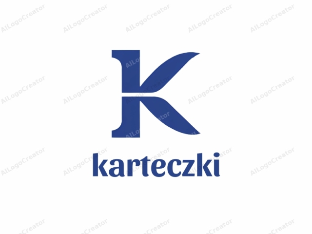 Dies ist ein Logo-Design mit einem stilisierten Buchstaben "K" in einer kühnen, serifenlosen Schriftart. Der Buchstabe "K" ist in einem satten, kräftigen Blau auf einem einfachen weißen Hintergrund dargestellt, was ein sauberes und modernes Aussehen schafft.