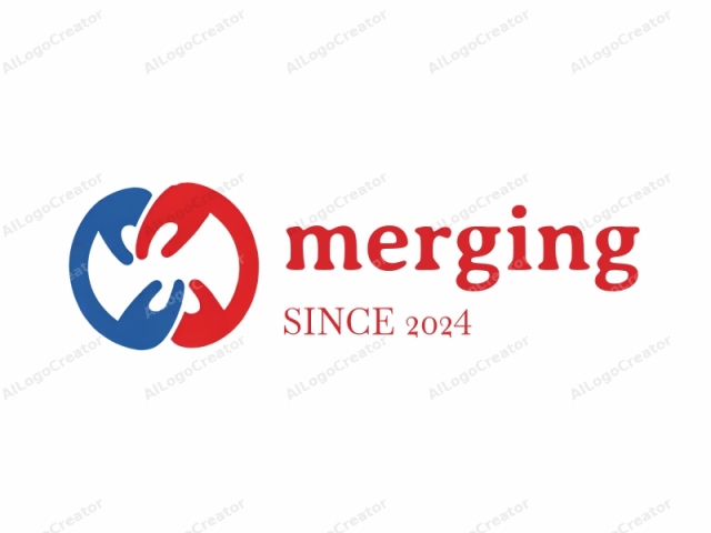using a simple, modern design approach. This logo features a symmetrical, abstract representation of two hands, one blue and one red, forming a circular pattern. The two hands are intertwined in a handshake position, with the blue hand on the left