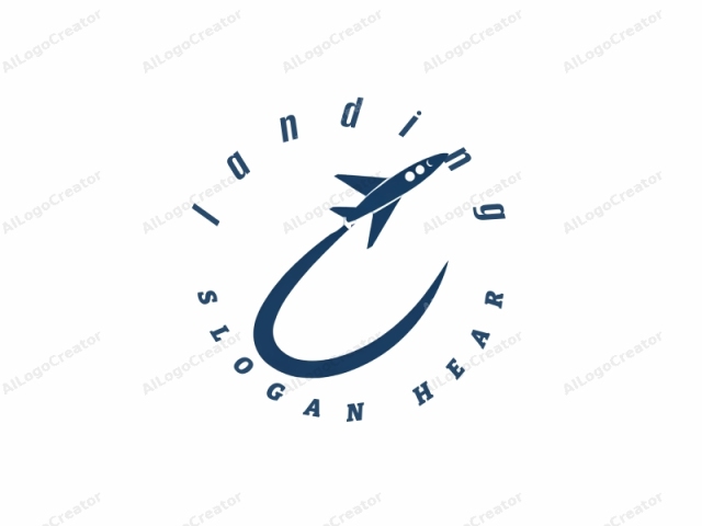 El logotipo es una representación estilizada de un avión en vuelo, representado en un estilo de ilustración vectorial minimalista y simplista. La imagen es completamente en azul oscuro y se representa sobre un fondo blanco liso. El avión, representado desde una vista lateral, está dibujado