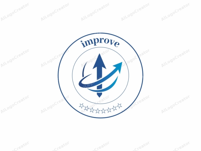 This is a simple and modern logo featuring a blue, arrow-like graphic. The logo consists of three primary elements: two upward-pointing arrows and a curved arrow. The two upward arrows, situated in a triangular formation, point directly upwards, with