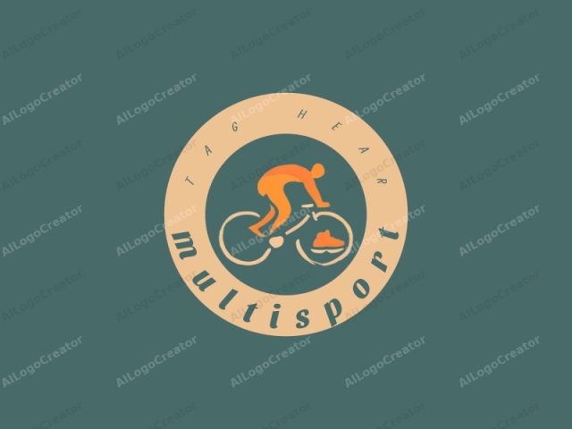 This is a stylized, minimalist logo of a person riding a bicycle against a solid teal background. The person is depicted in a simplified, geometric form, using warm-toned hues that transition smoothly from orange at the top to yellow at the bottom