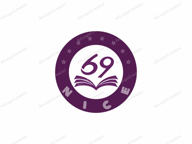 This image is a digital graphic featuring a stylized logo composed of a large, bold number "69" in a bright purple color, centered on a white background. The number is prominently displayed, occupying the central position. Above the number, a