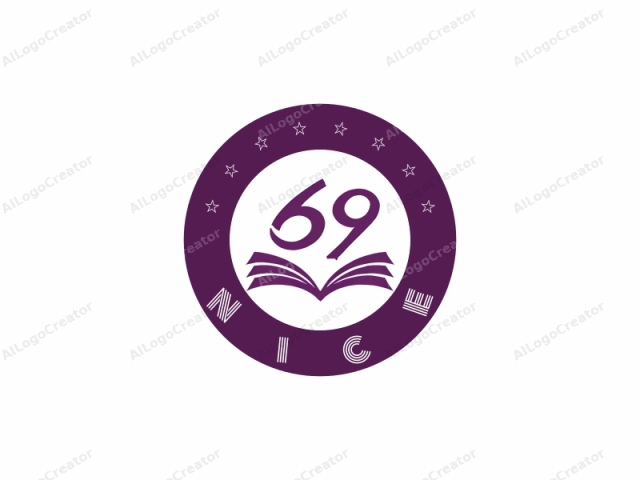 ภาพนี้เป็นกราฟิกดิจิทัลที่แสดงโลโก้ที่มีการออกแบบตัวเลข "69" ขนาดใหญ่และสีม่วงสดใส อยู่ตรงกลางบนพื้นหลังสีขาว ตัวเลขนี้ถูกแสดงอย่างเด่นชัดและอยู่ในตำแหน่งกลาง ด้านบนของตัวเลขมี