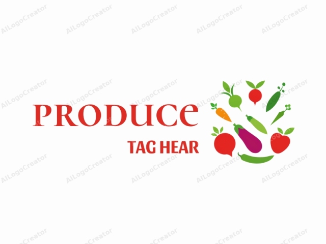 This is a logo design featuring a minimalist, colorful depiction of various vegetables and fruits against a plain white background. The design is composed of eight distinct elements, each represented by a stylized, modern, and geometric shape. Starting from the top left