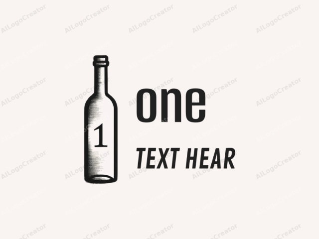 This is a simple, minimalist black-and-white digital drawing of a wine bottle set against a plain, light beige background. The bottle is depicted vertically and features a slender, cylindrical shape with a narrow neck and a rounded base. Its surface is illustrated