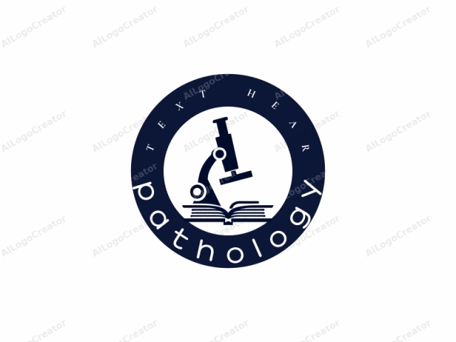 This is a simple, minimalist logo featuring a monochrome blue color scheme against a stark white background. The central subject is a stylized, simplified depiction of a microscope. The microscope is positioned vertically and tilted slightly towards the right, with a cylindrical