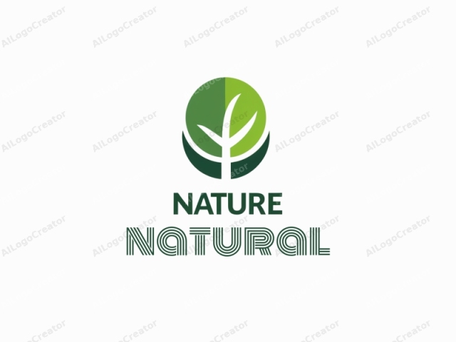 Dies ist ein minimalistisches und modernes Logo-Design, das einen stilisierten Baum und das Wort "Natur" in einer fetten, sauberen, serifenlosen Schriftart zeigt. Das Baumemblem besteht aus zwei Hauptfarben: einem hellen Grün und einem dunkleren Grün. Das hellere