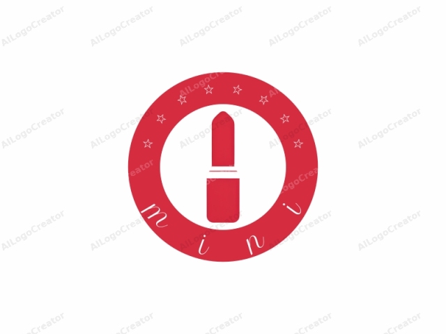 a digital rendering of a lipstick. The logo is minimalist in style, characterized by a bold, vivid red color against a stark white background. The subject matter is a typical lipstick, depicted in profile with its cylindrical barrel and conical tip. The