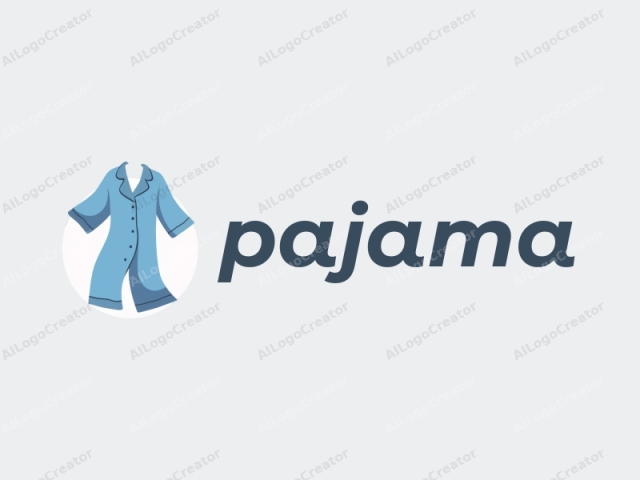 Dies ist eine saubere, minimalistisch digitale Zeichnung eines langärmeligen, knielangen Pyjama-Oberteils. Der Pyjama ist in einem glatten, flachen Farbschema dargestellt, überwiegend in einem weichen Blau mit schwarzen Details wie Knöpfen und Nähten. Das Oberteil