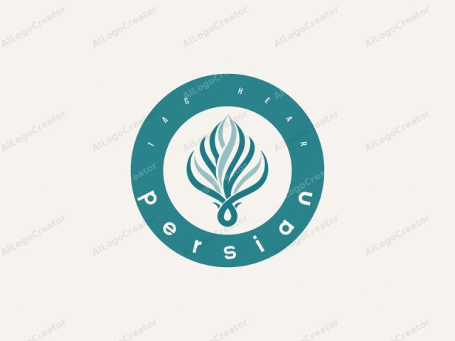 The image is a minimalist, abstract logo featuring an intricate and stylized design. The primary colors are teal and white, with no additional textures or background elements. The logo consists of a central teal teardrop shape at the bottom, which gradually