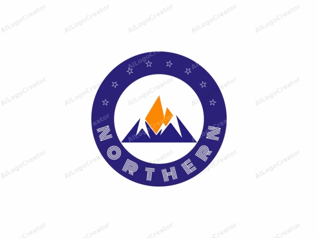 This logo is a minimalist, stylized depiction of a mountain scene. The design features a bold, geometric approach with a prominent orange triangle in the center, symbolizing the peak of a mountain. Flanking the orange triangle are two triangular shapes in