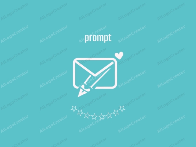 This image features a simplistic, flat, white graphic on a solid teal background. The graphic is a stylized envelope with a small, white, heart-shaped icon above its right edge, implying a message of love or affection. The envelope icon is