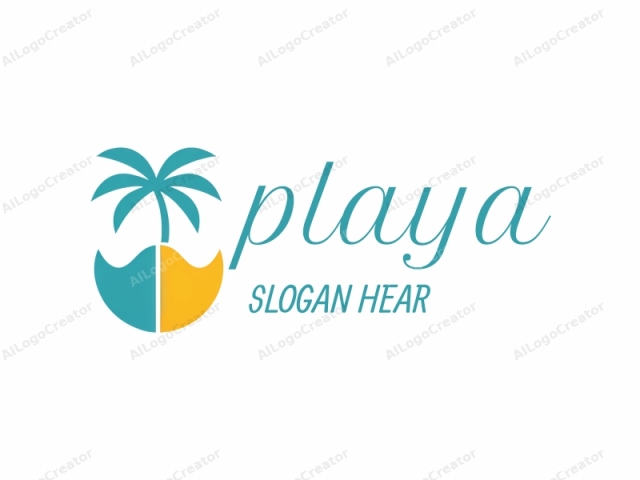 This is a minimalist, stylized logo, designed in a modern, flat art style. The central image features a simplified representation of a palm tree, depicted with four evenly spaced, curved lines for the palm fronds. Above the palm tree,