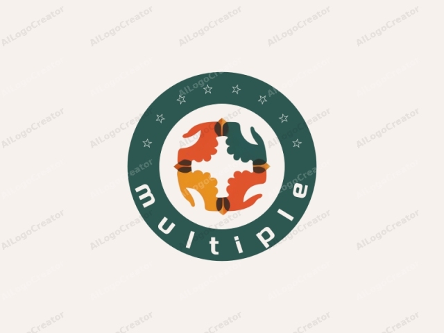 a stylized, geometric design featuring four interconnected hands. The logo consists of four hands in different hues—red, green, orange, and yellow—forming a circular pattern. Each hand is simplified with smooth, rounded edges and abstract, organic shapes