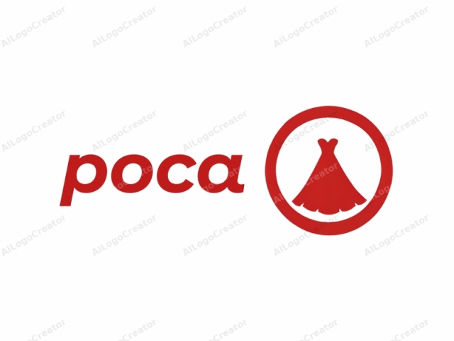 Este logo es una ilustración estilizada de un vestido de novia sobre un fondo blanco, representado con líneas gruesas y brillantes de color rojo. El diseño presenta un borde circular que encierra el vestido. El vestido en sí es simple pero elegante, con un escote en V clásico y