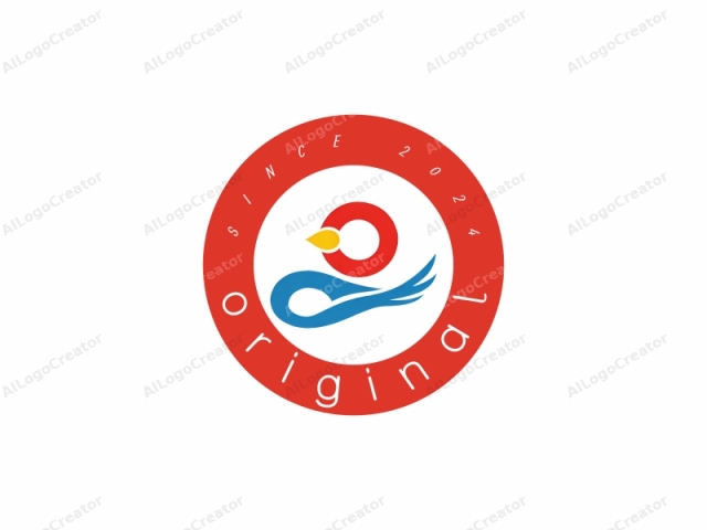 which features a stylized and modern design. This digital logo is created using clean and bold lines, primarily in the colors red, blue, and yellow. The design consists of a simplified, abstract bird with a large, circular body. The bird