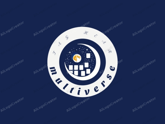 which is created using digital media. This is a digital logo that combines celestial elements with a geometric pattern. It features a white crescent moon arching over the left half of the image and a stylized, simplified representation of the night sky filled