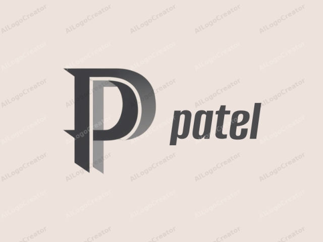 The logo image features a bold, modern design of a stylized letter "P" in a serif typeface. The "P" is split into two sections: the upper half in a dark, almost black color, and the lower half in