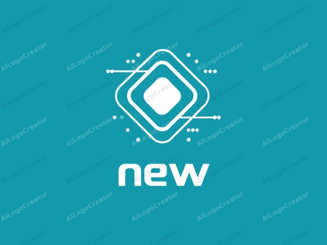 The logo image is a digital graphic design featuring a clean, minimalist style. The background is a solid teal color, providing a stark contrast to the central, white, geometric shapes. At the center of the image is a layered set of overlapping squares