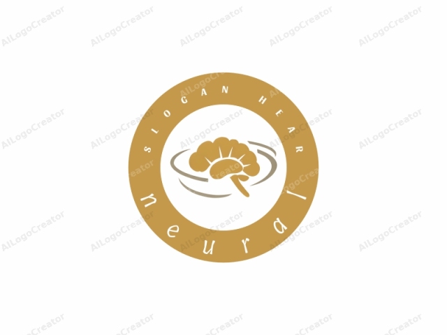 representando un cerebro estilizado con un diseño moderno y minimalista. Este logo está creado en un color dorado monocromático sobre un fondo blanco, presentando la silueta de un cerebro humano. El cerebro se representa en una forma simplista y abstracta, con líneas suaves