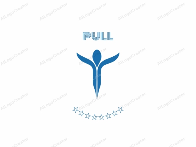 which is a simple, minimalist, and abstract logo. This logo is in the form of a stylized blue human figure, set against a plain white background. The figure is depicted with two symmetrical wings extending outward from the shoulders, resembling a