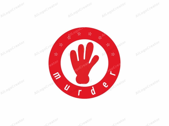 This image features a minimalist, bold, and vibrant design, primarily using the color red. It depicts a simplified human hand, drawn in a cartoonish style with clean, rounded shapes. The hand is positioned centrally against a plain white background. The