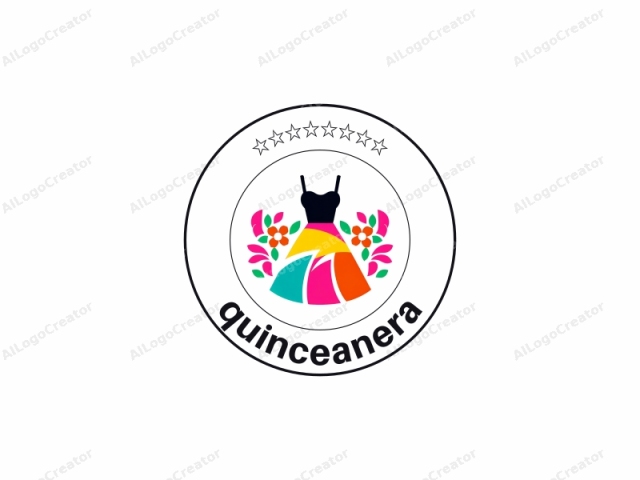 featuring vibrant colors and a stylized, modern design. The logo depicts a simple silhouette of a dress with a black bodice and a colorful skirt. The bodice is outlined in black and features thin straps that curve outward from the shoulders, suggesting a