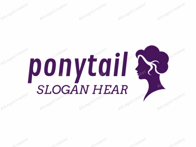 This is a minimalist, abstract logo illustration of a woman's head profile, drawn in a modern, flat design. The image features a deep purple silhouette of a woman's face, viewed from the side, against a stark white background. The woman