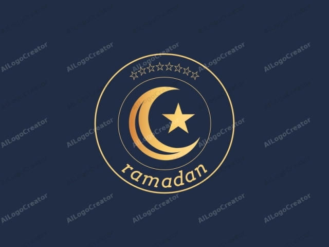 The image is a digital logo consisting of a golden crescent moon and star on a dark navy blue background. The crescent moon, positioned centrally, is symmetrical with a smooth, flowing curve and a point facing downward. The star, located