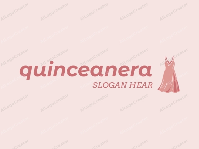 This is a minimalist, vector-style logo illustration featuring a simple, elegant dress. The dress is depicted in a soft, muted pink color against a solid, light pink background, creating a visually balanced and cohesive look. The dress has a classic A