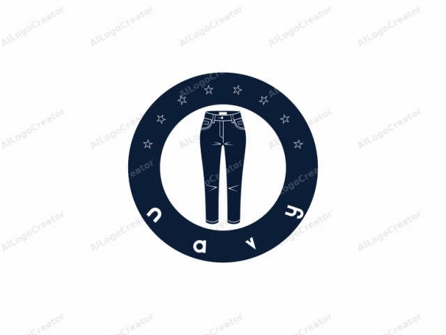 Dieses Bild ist eine digitale Illustration einer Jeans, die vor einem einfachen, weißen Hintergrund präsentiert wird. Die Jeans ist in einem kräftigen Marineblau dargestellt und weist ein minimalistisches Design mit klaren Linien und Formen auf. Der Stoff ist flach dargestellt, ohne zusätzliche Texturen oder