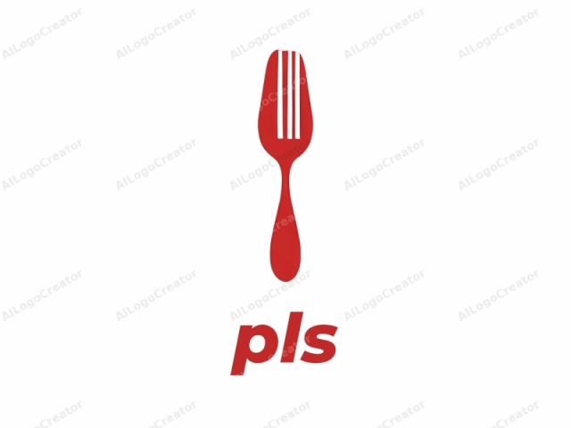 This image is a simple, minimalist vector graphic of a red fork. The fork is depicted in an upright position with the handle pointing to the left. The handle is smooth and cylindrical, tapering slightly towards the bottom. The fork tines,