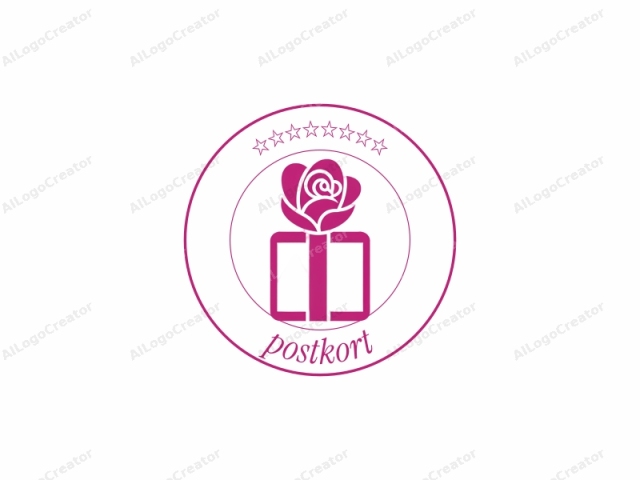 Das Logo ist ein minimalistisches, flaches Design in einem lebhaften Pinkton. Es besteht aus einer stilisierten Rose oben, mit Blütenblättern und Wirbeln, die das Hauptvisuellelement darstellen. Die Rose ist zentral auf der linken Seite des Designs positioniert