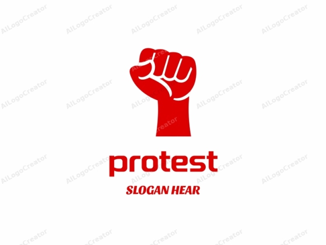 depicting a clenched fist against a white background, in a minimalist, flat design style. The image features a bold, red clenched fist, symbolizing strength, unity, and resistance. The fist, rendered in a simplistic manner with clean lines