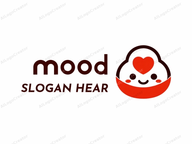 featuring a minimalist and whimsical design. The image is a stylized, cartoonish illustration of a face resembling a smiling, cheerful character. It is primarily red and white with minimal black outlines. The face is centered and occupies most of the image