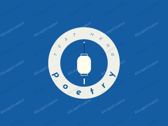 The image is a minimalist, digital illustration of a traditional Japanese lantern. The background is a solid blue color, providing a stark contrast to the white lantern at the center. The lantern is oval in shape, with a smooth, rounded top and a