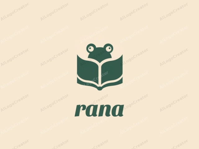 This image is a simple, minimalist, monochrome logo featuring a stylized frog in the center. The frog, depicted in a solid green color, has a rounded body with large, round eyes positioned on the top of its head. Its eyes