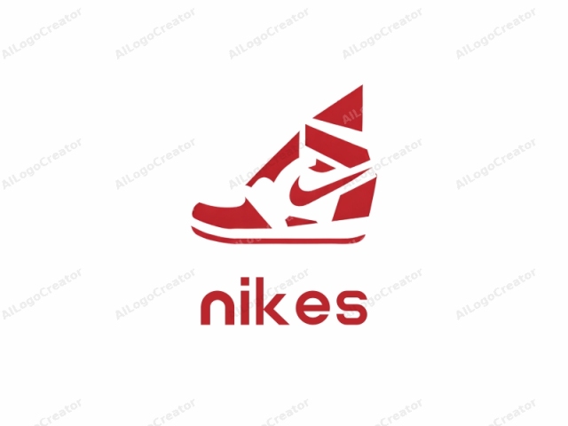 ภาพนี้เป็นกราฟิกเวกเตอร์ของรองเท้า Nike ที่ออกแบบในสไตล์มินิมอลและนามธรรม โดยเฉพาะรองเท้าส้นสูงเวอร์ชันหนึ่ง รองเท้าถูกแสดงด้วยสีแดงทึบเป็นหลัก พร้อมเส้นและรูปทรงที่ชัดเจนและเรียบง่าย