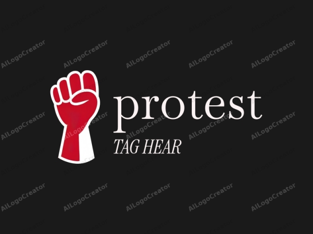 This is a simple, digital logo featuring a fist raised in a defiant or revolutionary gesture. The fist, depicted in a bold, solid red, occupies the center of the image. Its outline is thick and white, giving it a striking contrast against