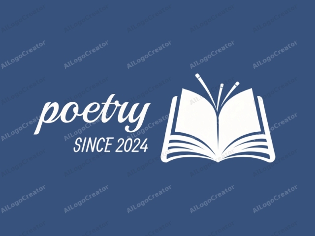 in a vector format, featuring a minimalist design. This logo image depicts an open book in a flat, two-dimensional style. The book is centrally placed against a solid blue background. The book's pages are depicted in white, with a clean, un