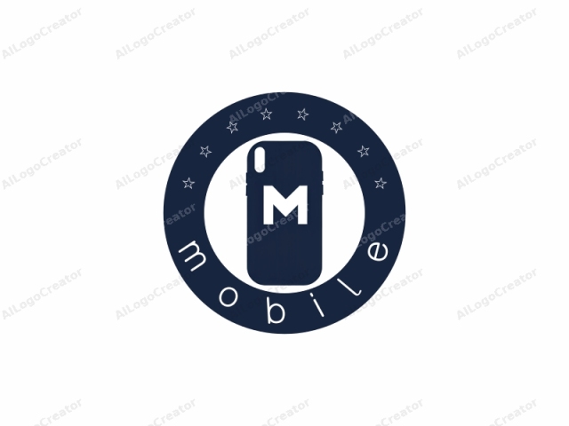 This is a simple, minimalist logo consisting of a rectangular smartphone with a dark blue background and a large, bold white capital letter "M" in the center. The phone's edges are rounded and smooth, indicating modern design with a slight beveled