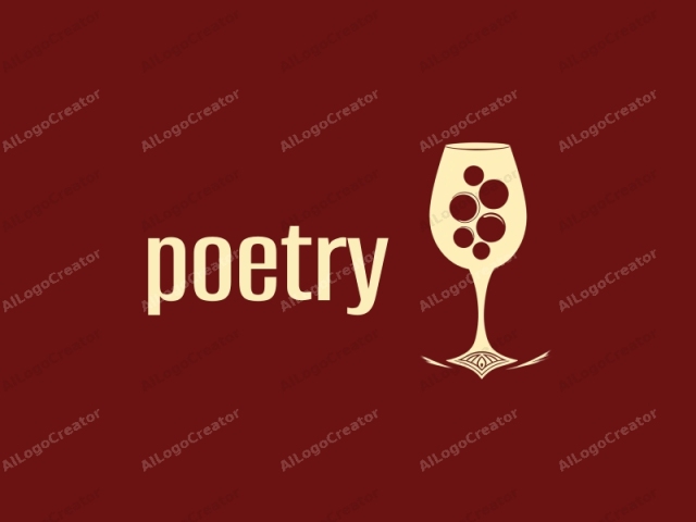 This image is a minimalist, flat design logo. It features a wine glass in the center, rendered in a creamy beige color against a deep maroon background. The wine glass is stylized with a clean, simple silhouette, emphasizing its shape and