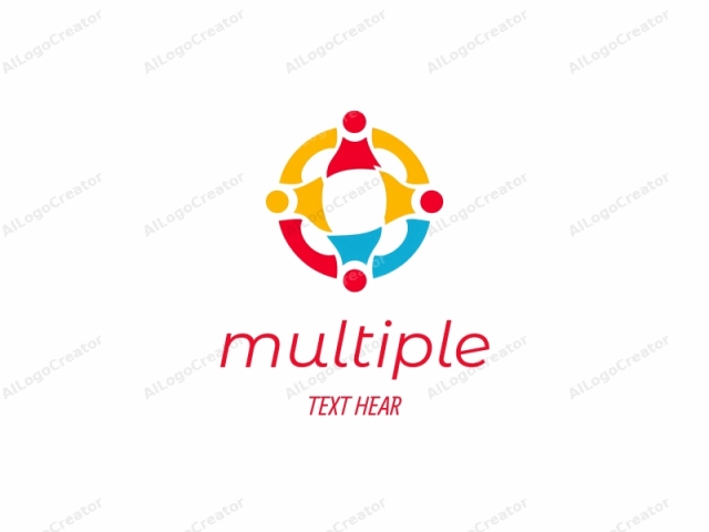 This is a modern, abstract logo designed using a flat, vector-based style. The logo features four distinct, colorful shapes arranged in a circular pattern. The outer edge of the circle is composed of two large, triangular shapes in shades of red and