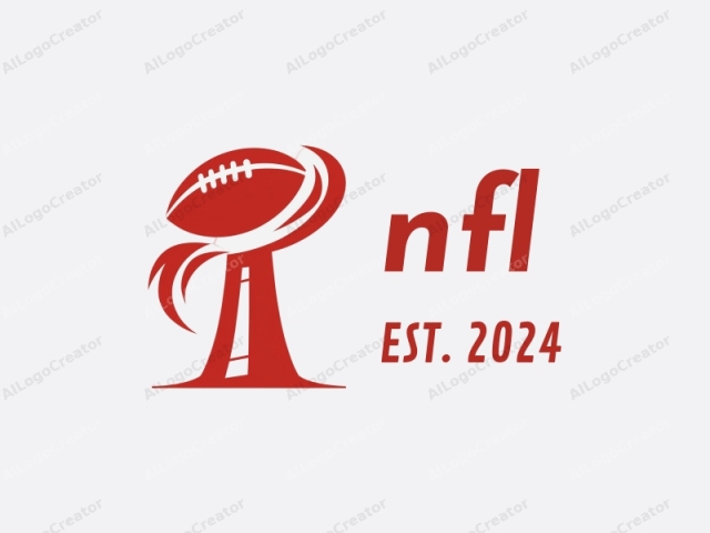 Dieses Logo ist ein mutiges, minimalistisches Design, das die Form eines Footballs zeigt, der auf einen stilisierten, vertikalen, sich verjüngenden Pfeiler überlagert ist. Der Football, in leuchtendem Rot dargestellt, ist vereinfacht, mit acht weißen Schnürsenkeln, die von der Mitte ausgehen.