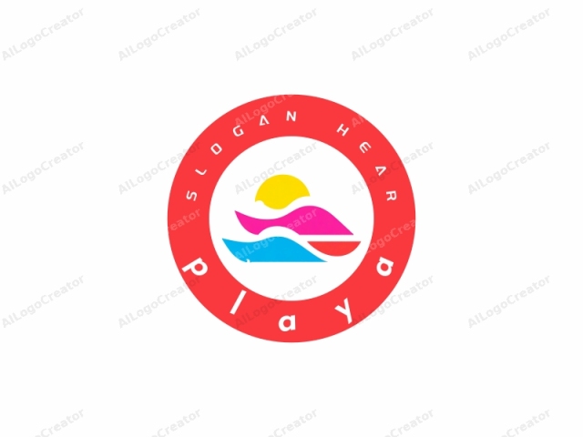 which features a stylized, abstract design. The logo consists of three curved, wavy lines arranged in a horizontal formation, resembling a wave or sea. The top two waves are bright yellow and pink, while the bottom wave is vibrant blue.